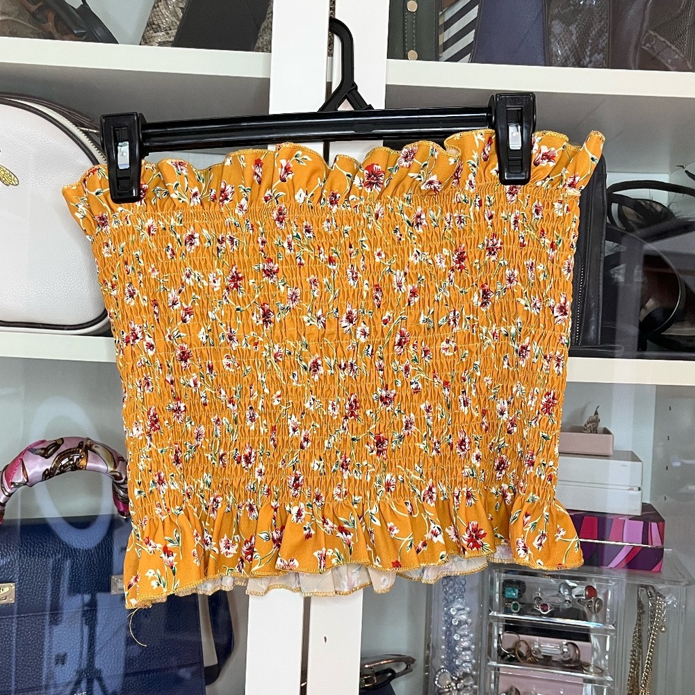 Cute Orange Floral Print Tube Top Size L